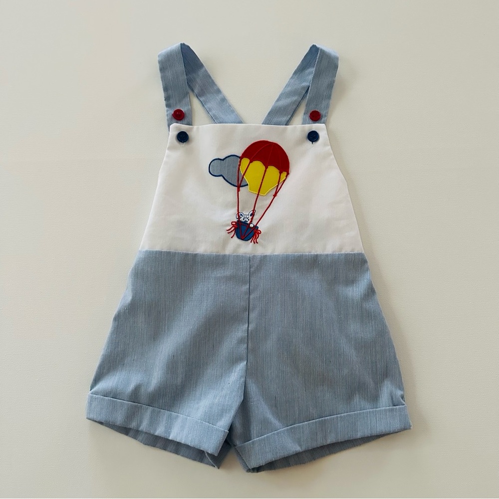 Vintage Toddler Boy 3T Blue Shortalls Hot Air Balloon
